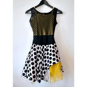 Curtain Call Dance Costume Yellow Metallic Polka Dot Mesh Tulle Kids bumblebee